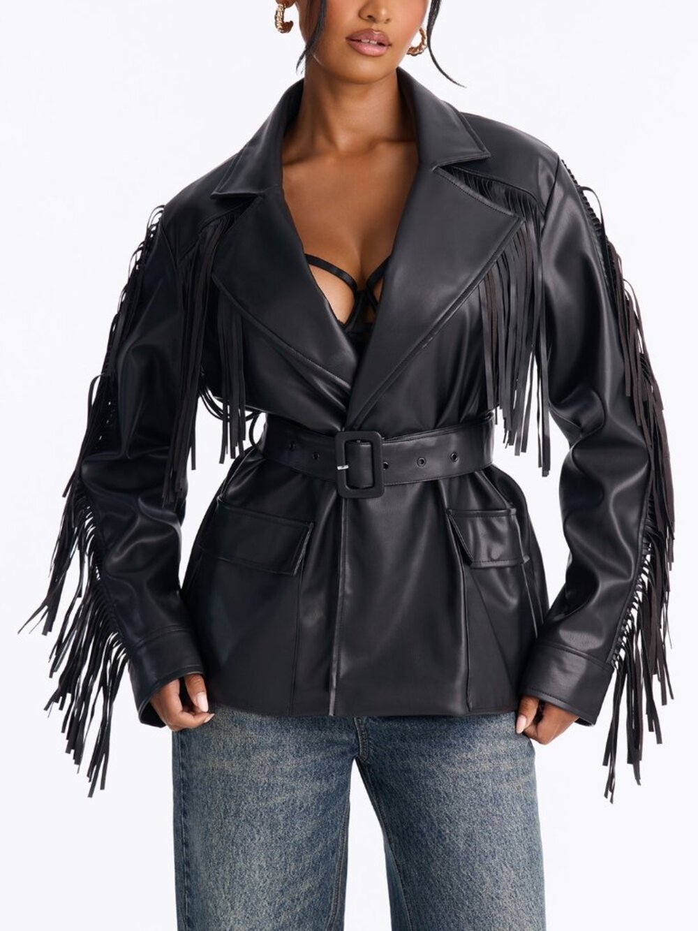 Belted Fringe Jacket